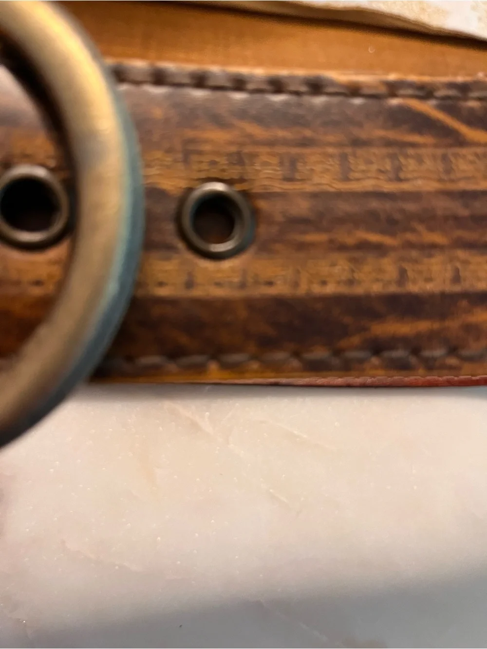 Vintage Brown Leather Belt with Unique Antiqued Brass Buckle size M